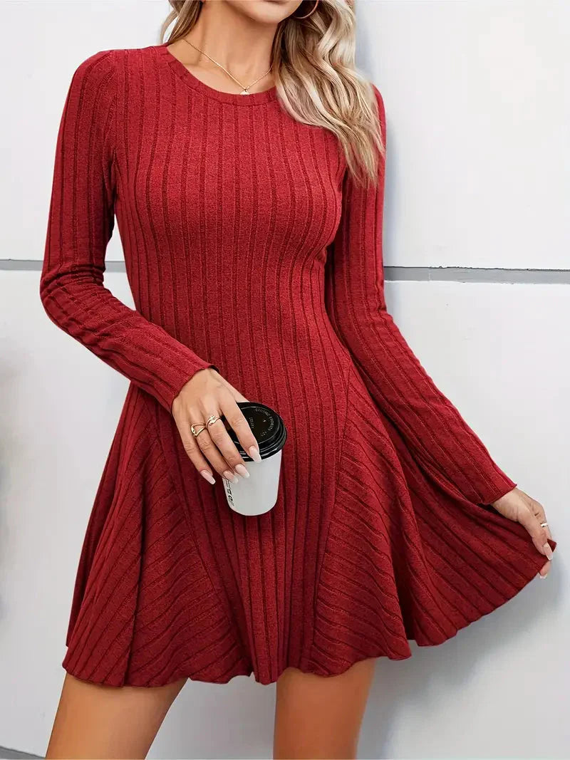 JazzHer Rib Knit Flare Sweater Dress