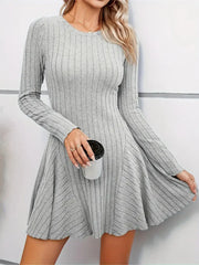 JazzHer Rib Knit Flare Sweater Dress