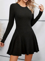 JazzHer Rib Knit Flare Sweater Dress