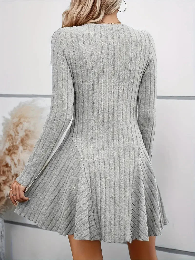 JazzHer Rib Knit Flare Sweater Dress