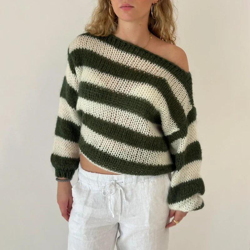 JazzHer Vintage Grunge Y2K Sweater Preppy Clothes Striped Loose Fit Knitted Pullovers Women Autumn Spring Fashion Long Sleeve Knitwear