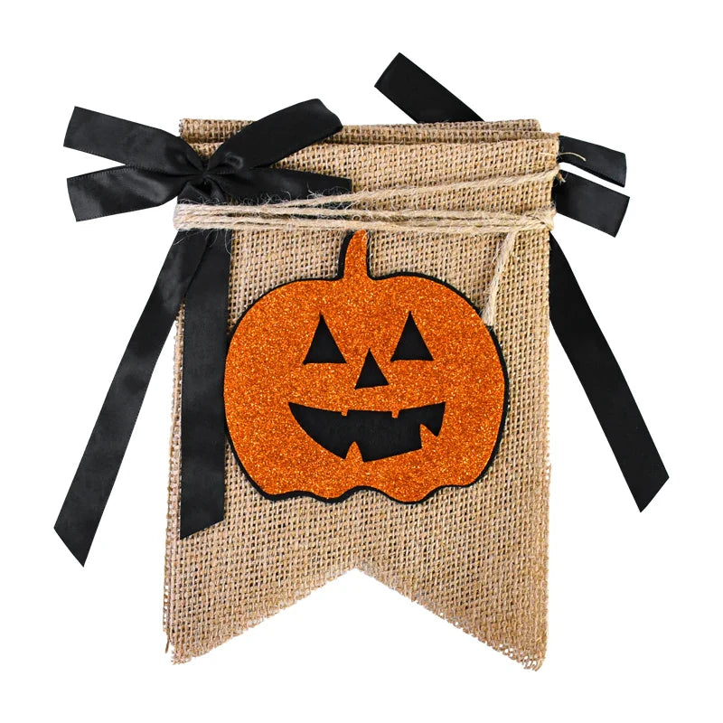 JazzHer Halloween Burlap Banner BOO Pumpkin Bunting Flag Rustic Hanging Garland for Home Fireplace Halloween Party Decoration Supplies