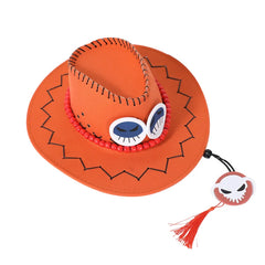 JazzHer New Arrival Anime Ace Cosplay Hats Unisex Luffy Ace Orange Cowboy Cap for Kids Adult Halloween Carnival Cosplay Accessories