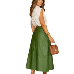 JazzHer Women Skirt Sets Long Skirts High Waist Sleeveless Stand Collar Shirts Solid Slim Fit Pocket A Line Elegant Summer 2024