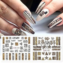 JazzHer 12pcs Sexy Leopard Print Nail Water Sticker Charm Wild Animal Pattern Geometry New Year Manicure Accessories Tattoo Sliders LYBN