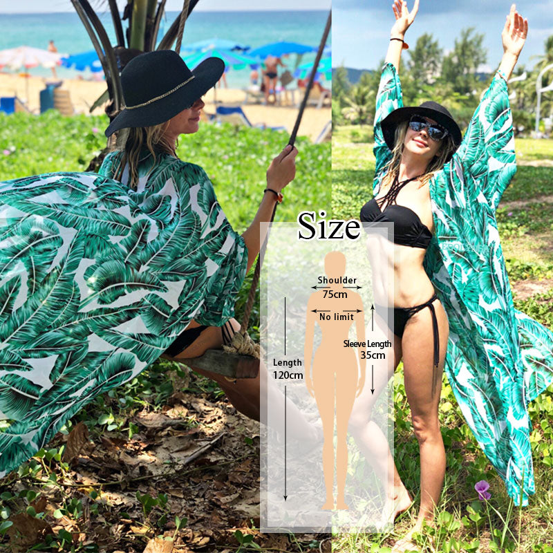 JazzHer Print Chiffon Beach Cover Up Tunics For Beach Long Kaftan Bikini Cover Up Robe De Plage Sarong Beach Swimsuit Coverup #Q912