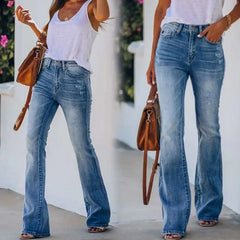 JazzHer Women Jeans Bleached High Waist Flare Jean Zipper Fly Vintage Washed Loose Fit Denim Full Length Pants Pockets Basics Solid