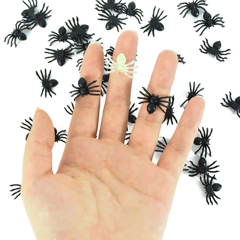 JazzHer 50pcs/Lot Halloween Spiders Decorations,Small Black Plastic Spiders,Fake Spider Prank Toys,Luminous Spider,Haunted House Decor