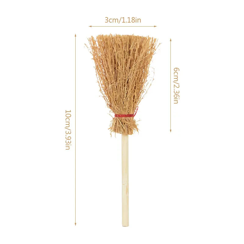 JazzHer 10/20pcs Mini Broom Witch Straw Brooms DIY Hanging Ornaments for Halloween Party Decoration Costume Props Dollhouse Accessories