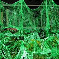 JazzHer Luminous Spider Web,Stretchy Artificial Cobweb with Fake Spiders,Halloween Decorations,Outdoor Horror Haunted House Decor Props