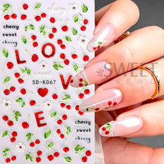 JazzHer Lemon Fruit Nail Stickers 5D Cherry Embossed Summer Strawberry Peach Watermelon Sliders DIY Acrylic Decals Manicure Decorations