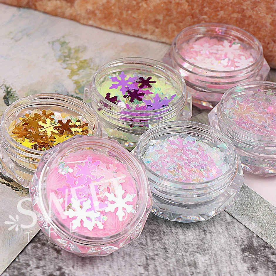 JazzHer Iridescent Snowflakes Nail Glitter Sequins Mixed AB Chunky Paillette Winter Slices Spangles DIY Decoration Manicure Flakes LYS47