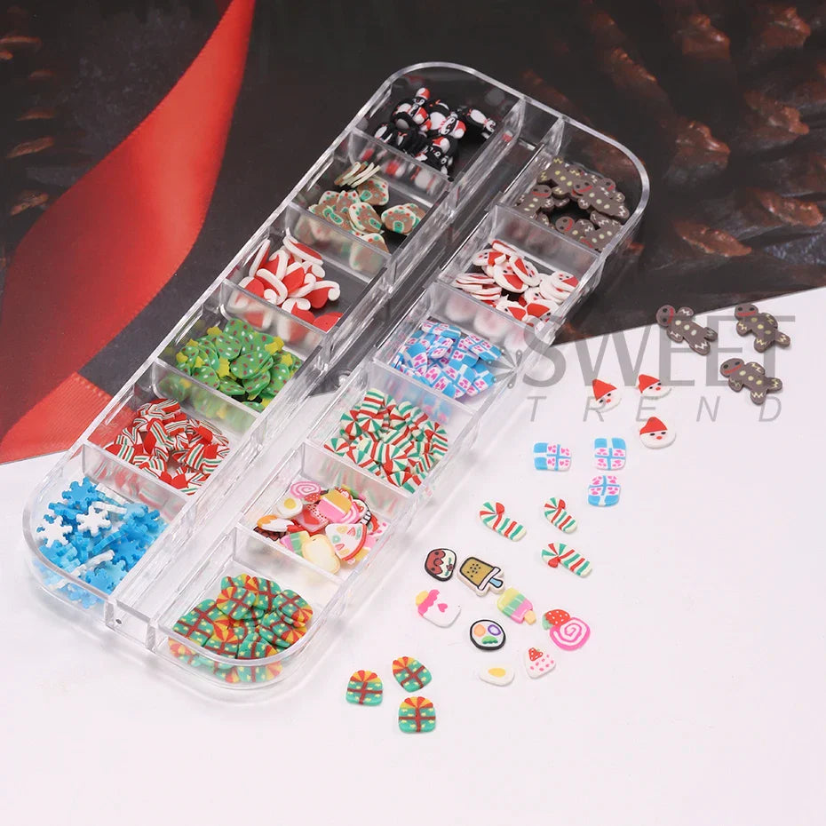 JazzHer Christmas Gingerbread Man Nail Art Charms Cartoon Kawaii Snowflakes Candy Nail Parts Supplies DIY Xmas Decoration Accessories