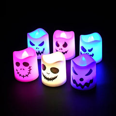 JazzHer 6pcs Halloween Led Ghost Pumpkin Candle Light Glowing Lamp Halloween Party Home Bar Decoration Haunted House Horror Props