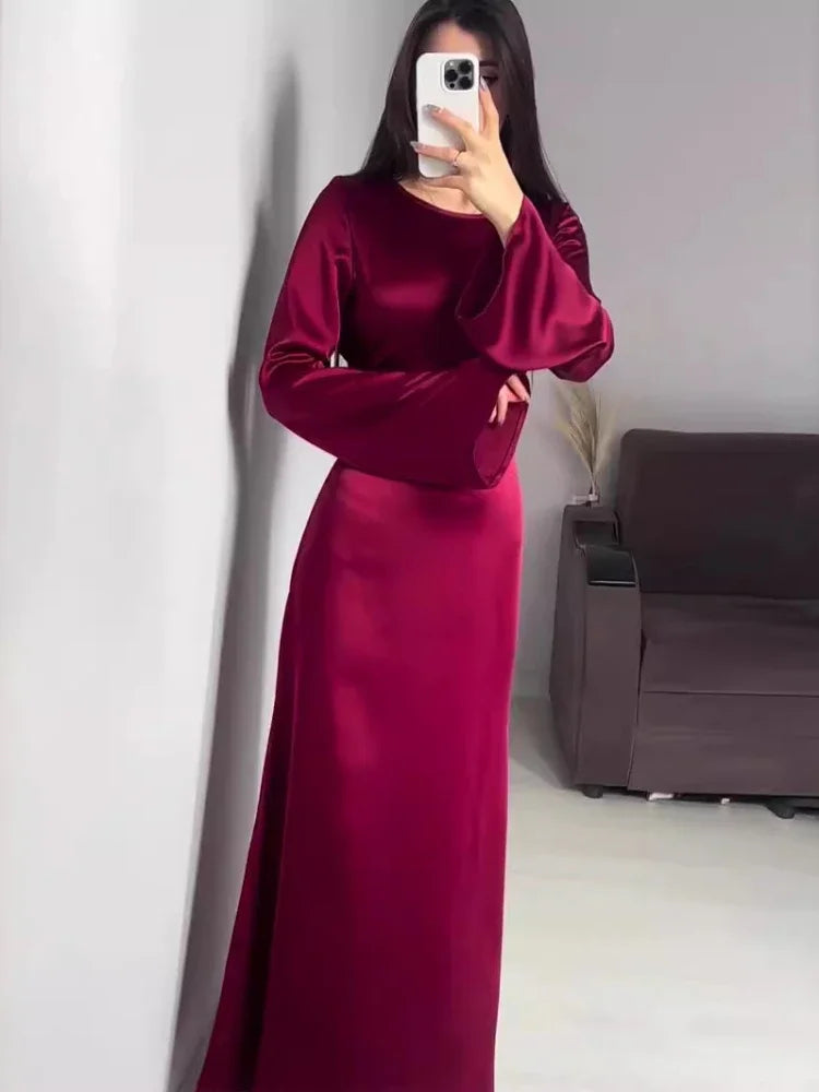 JazzHer Satin Muslim Dress Women Party Dresses Abaya Jalabiya Bandage Morocco Dubai Islam Eid Vestidos Arab Solid Caftan Long Robe 2024