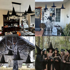 JazzHer 12pcs Halloween Witches Hat Decoration,Black Witch Hat For Adult Kids,Festive Party Hanging Decor,Wizard Hat