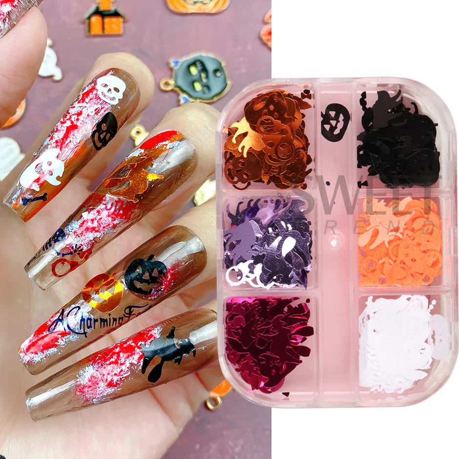 JazzHer Reflective Halloween Nail Art Sequins Crazy Ghost Witch Skull Design Chunky Glitter Slices Xmas Decoration Paillette Flake LYS19