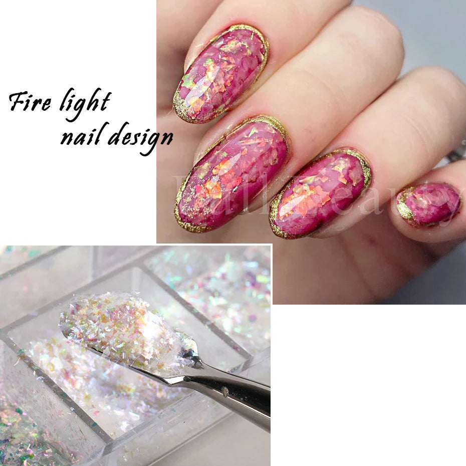 JazzHer Aurora Nail Art Glitter Opal Powder Iridescent Mermaid Sequins Irregular Flake Sparkle Acrylic Gel Polish Nail Decorations LYJDP