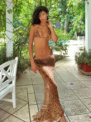 JazzHer Sexy Leopard Print 3 Pieces Bikini Set 2024 Summer Beach Wear Triangle Bikinis Swimsuit With Beach Skirt Swimwear Cover-Up A1554