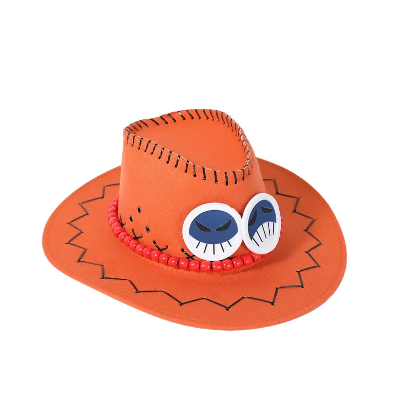 JazzHer New Arrival Anime Ace Cosplay Hats Unisex Luffy Ace Orange Cowboy Cap for Kids Adult Halloween Carnival Cosplay Accessories