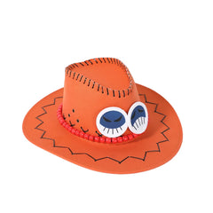 JazzHer New Arrival Anime Ace Cosplay Hats Unisex Luffy Ace Orange Cowboy Cap for Kids Adult Halloween Carnival Cosplay Accessories