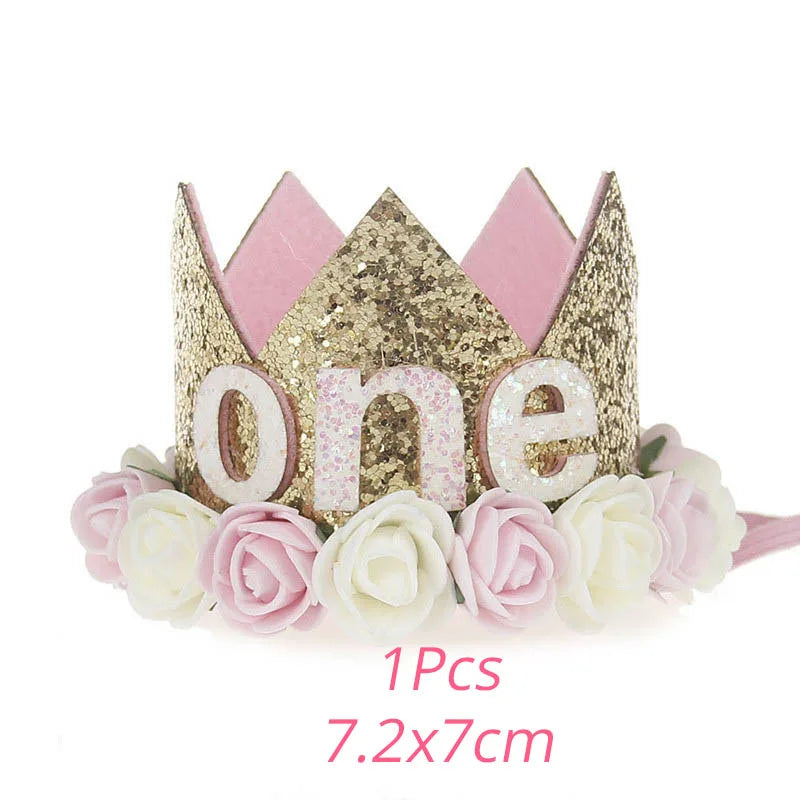 JazzHer Baby Birthday Party Hat Princess Crown Headband 1 Year Birthday Decorations Baby Shower One 1st 2nd 3rd Birthday Party Supplies