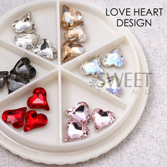 JazzHer Crystal Crooked Love Nail Art Decoration Parts 3D Peach Hearts Rhinestones Gems Design DIY Charm Kawaii Accessory Jewelry Strass