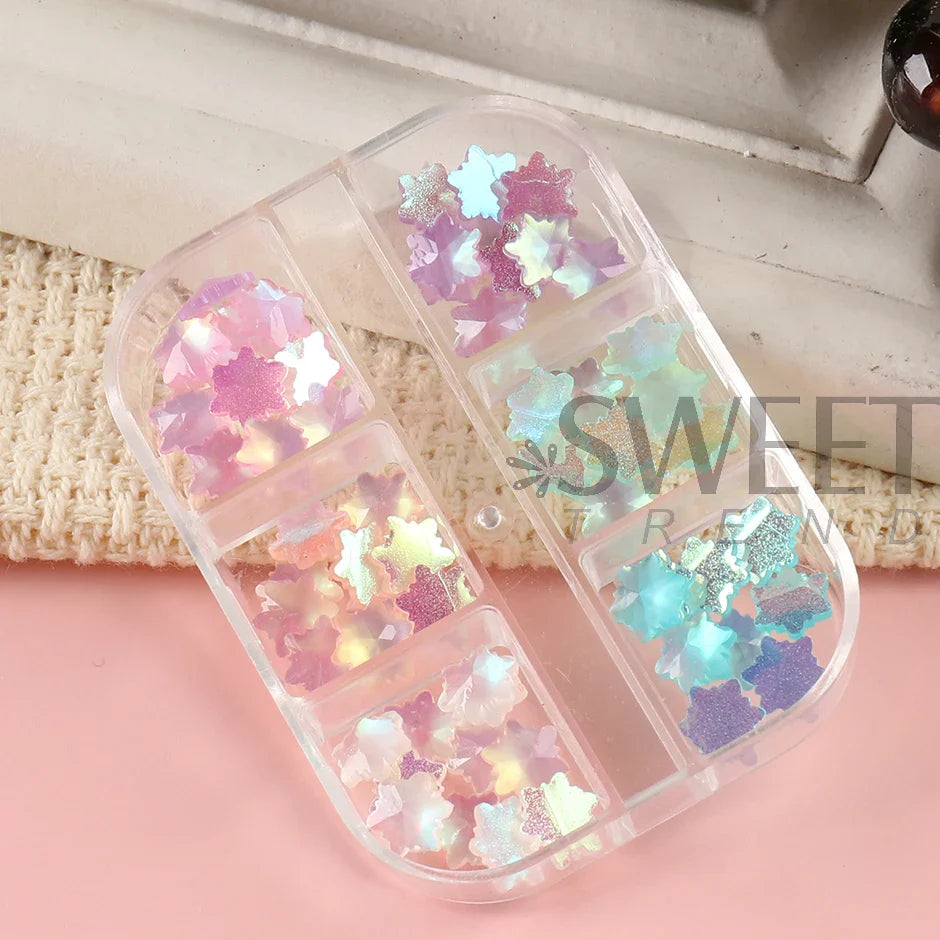 JazzHer 6 Grids Crystal Snowflakes Nails Decoration Parts 3D Aurora Acrylic Gems Stone DIY Holographic Jewelry Accessories Charms LYS61