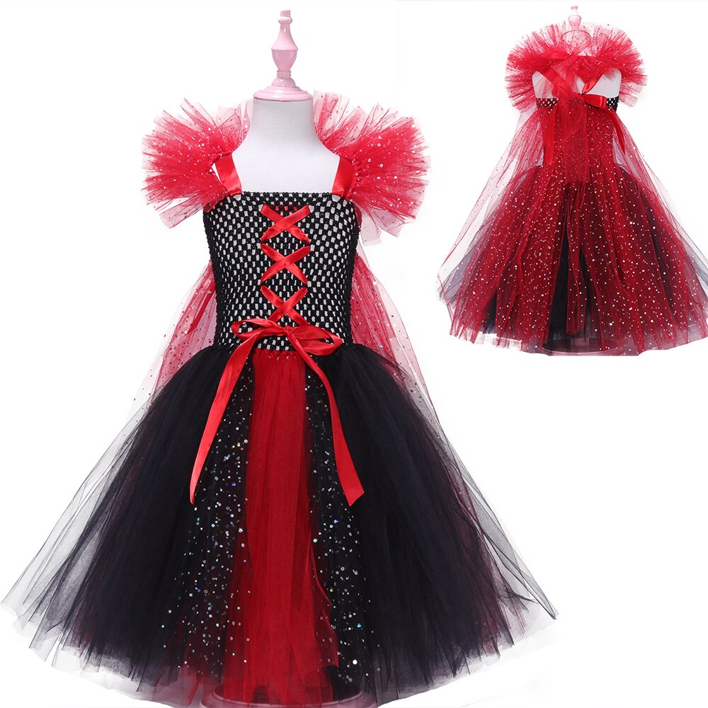 JazzHer Halloween Awakecrm Sparkly Maleficent Halloween Costume Tutu Dress Deluxe Girls Fancy Dress Gown Kids Evil Queen Cosplay Witch Clothes Long Dresses