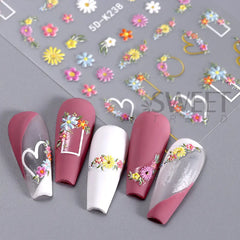 JazzHer 5D Embossed Nail Sticker Geometric Wildflower Daisy Flower DIY French Decals Slider Engraved  Adhesive Nail Decorations Manicure