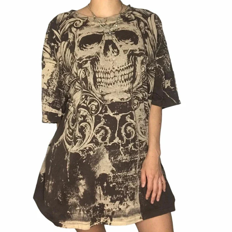 JazzHer Punk Style Mall Goth Grunge Skull Graphic Tops Cyber Y2K T-Shirt Vintage Aesthetic Gothic Harajuku Pullovers Tees Women