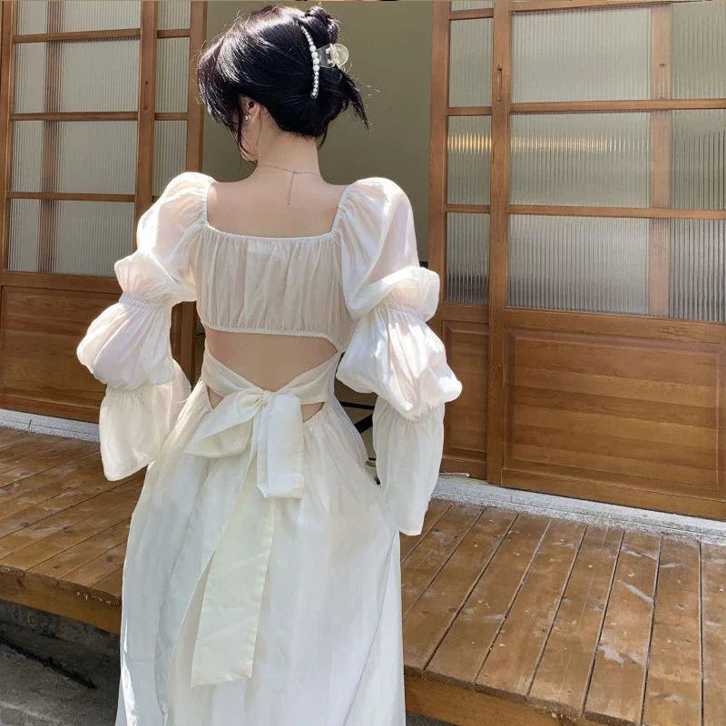 JazzHer Fashion Women Sweet Lovely A Line Skirt Elegant French Style Tighten The Waist 2024 Spring Summer New Dress Vintage Dress