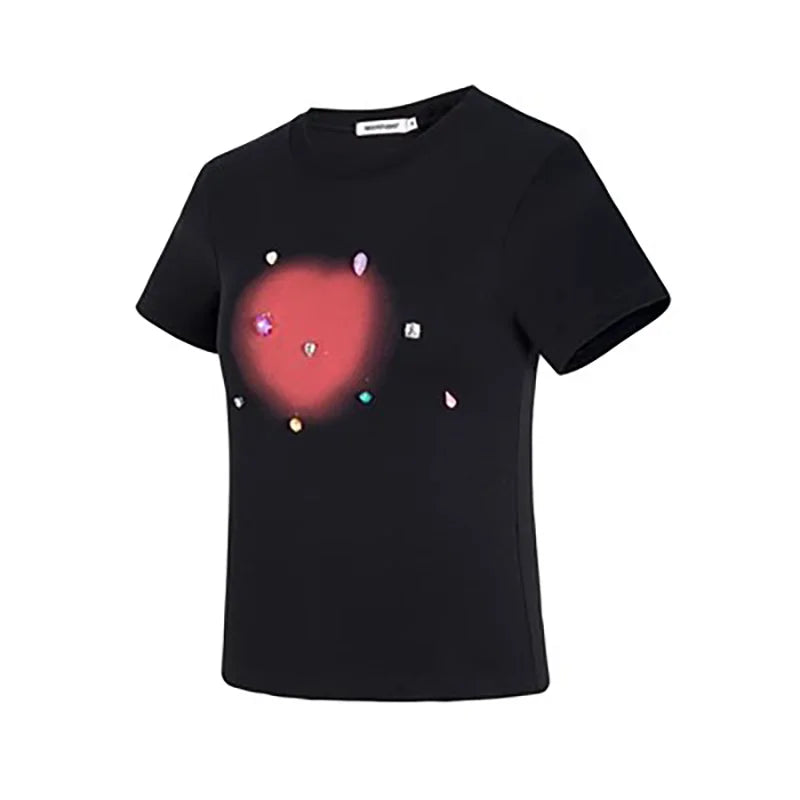 JazzHer- Y2K Graphic T Shirts Women Harajuku Streetwear Sexy Slim Tee Retro Gradient Diamond Crop Top Kawaii Spring Summer