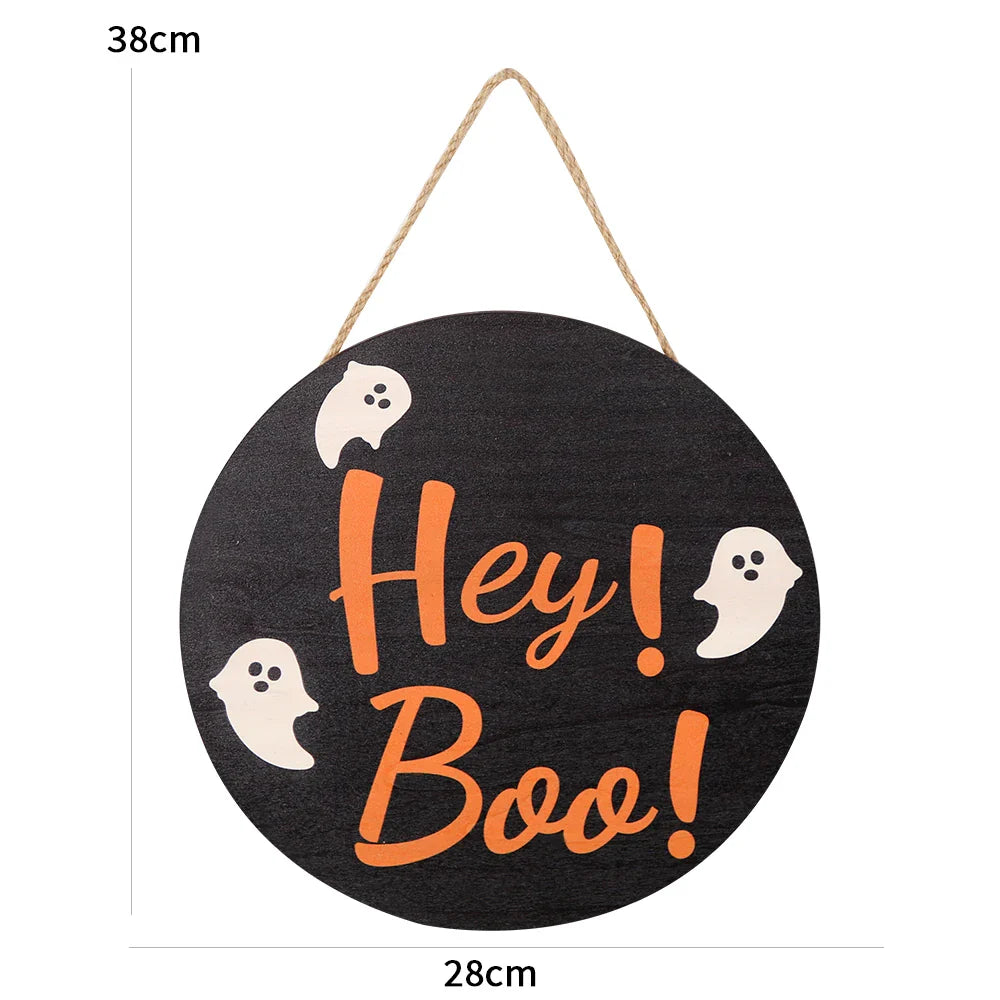 JazzHer 2024 Round Halloween Wooden Decoration Bat Ghost Party Decoration Haunted House Props Door Halloween Decorations For Home