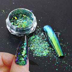 JazzHer 0.1g Chameleon Mirror Chrome Nails Glitter Irregular Fire Aluminum Foils Sequins Summer DIY Iridescent Paillette Manicure Slices