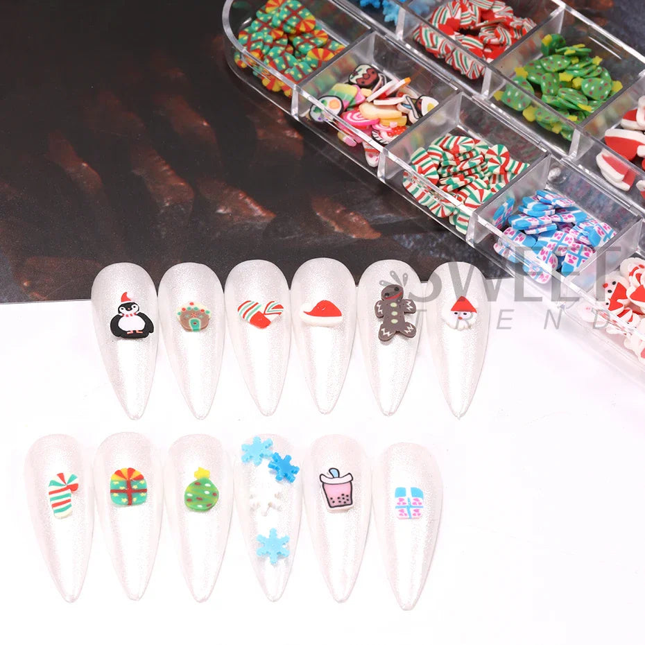 JazzHer Christmas Gingerbread Man Nail Art Charms Cartoon Kawaii Snowflakes Candy Nail Parts Supplies DIY Xmas Decoration Accessories