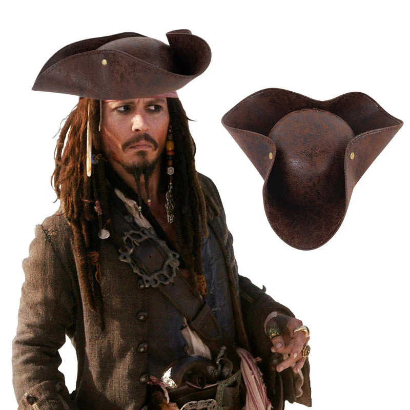 JazzHer Faux Leather Pirate Hat Jack Captain Cosplay Men Women Costume Accessories Halloween Masquerade Party Decoration Adult Kids Hat