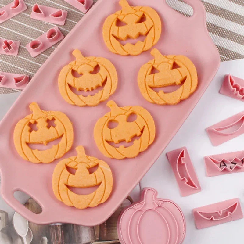 JazzHer 13Pcs DIY Pumpkin Face Halloween Cookie Cutter Set Biscuit Mold Fondant Embosser Stamps Halloween Party Cake Decorating Tools