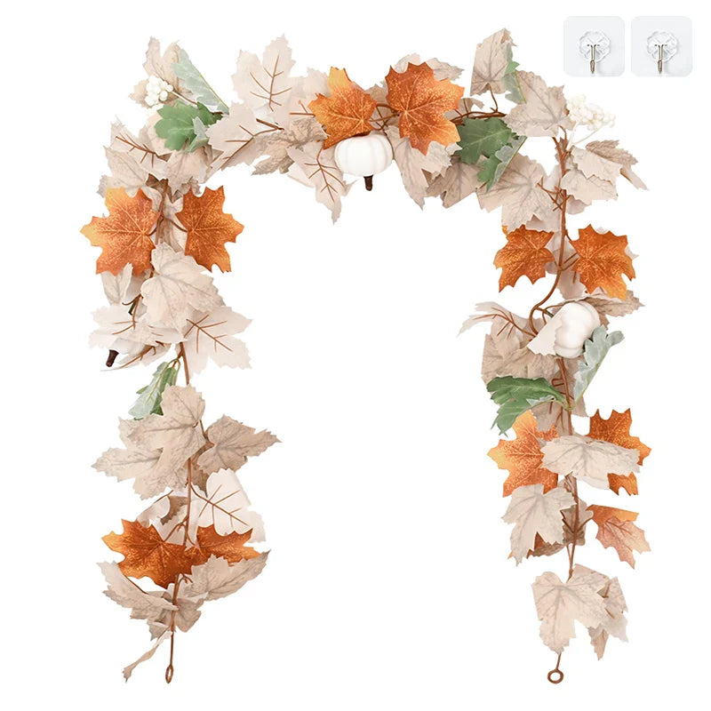 JazzHer Artificial Maple Leaves Garland Pumpkin Fake Plants Autumn Fall Home Decoration Thanksgiving Halloween Christmas Wedding Decor