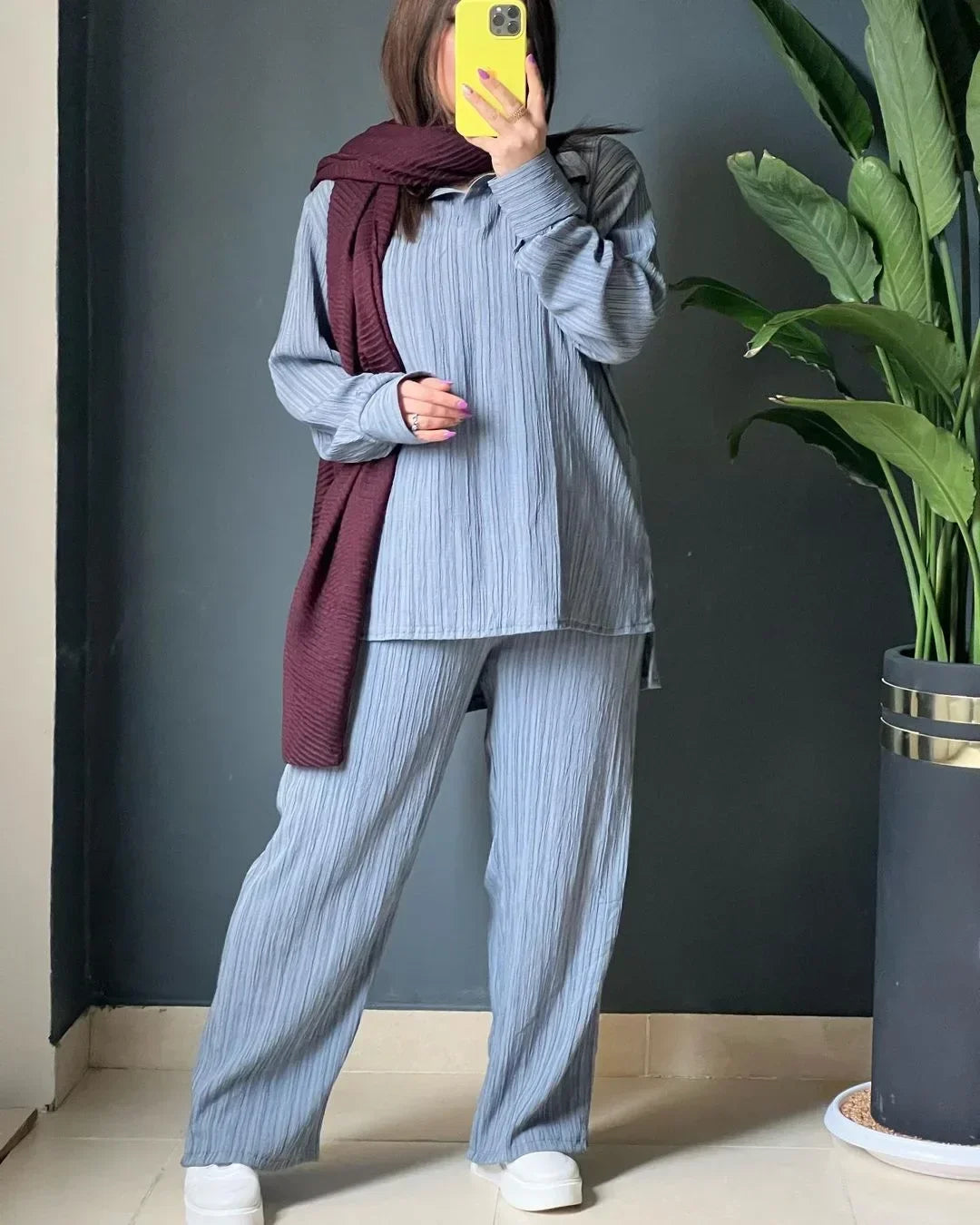 JazzHer Women Tracksuit Two Pieces Set Long Sleeve Pullover Solid Color Hoodies Pleated Wide Leg Pants Elastic Waist Pockets Casual 2024