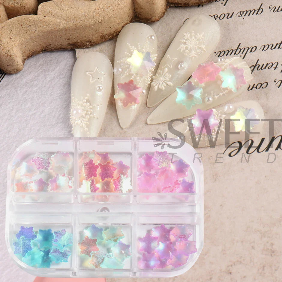 JazzHer 6 Grids Crystal Snowflakes Nails Decoration Parts 3D Aurora Acrylic Gems Stone DIY Holographic Jewelry Accessories Charms LYS61