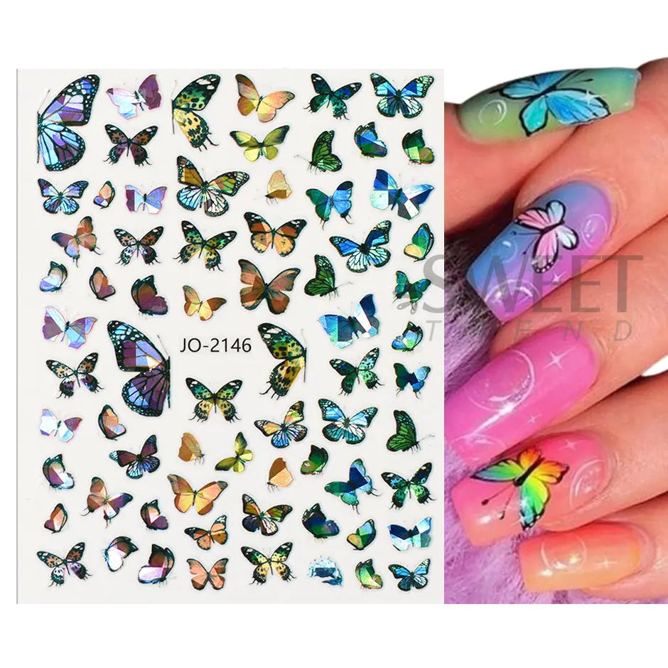 JazzHer 3D Bule Butterflies Nail Art Stickers Spring Cute DIY Charm Decal Wraps Adhesive Slider Decal Manicure Nail Art Decoration LYJO