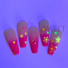 JazzHer 13pcs Neon Fluorescent Nail Sticker 3D Luminous Star Geometry Line French Y2K Design DIY Sliders Manicure Decoration LYAD372-384