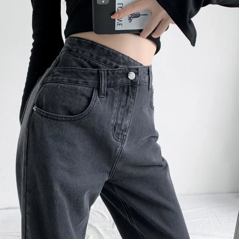 JazzHer Wide Leg Pants Women Vintage Jeans High Waist Loose Fit Basics Full Length Pockets Button 2024 Casual Denims Straight Trousers