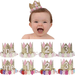 JazzHer Baby Birthday Party Hat Crown 1 2 3 Year Baby Girl Princess Crown Headband Baby Shower First 1st Happy Birthday Party Decor kids