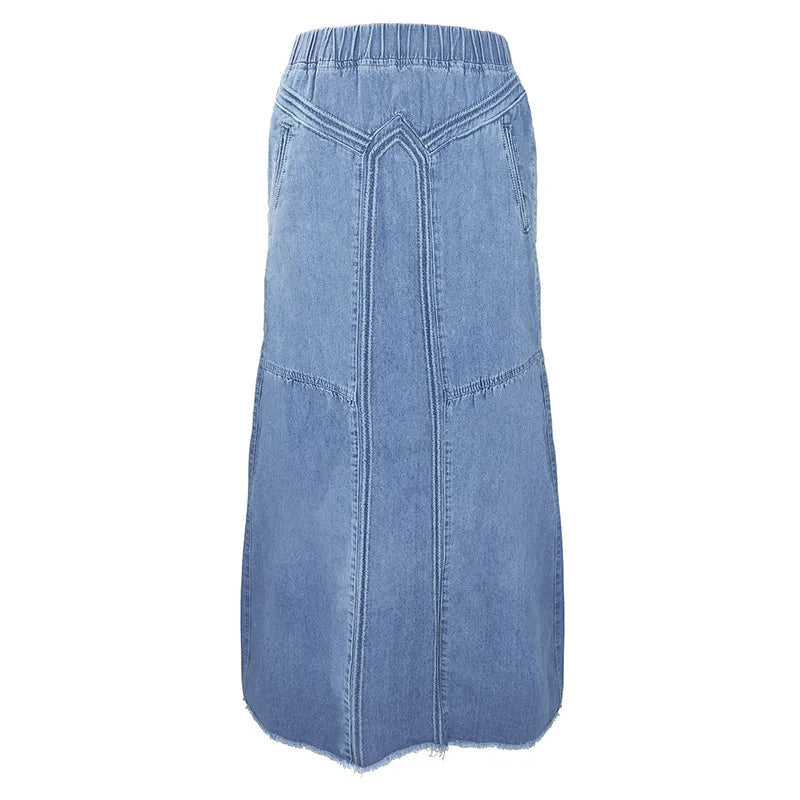 JazzHer Cotton Long Skirt Denim Jeans Women Long Skirt Stretch Vintage Loose Slim Fit Blue Club Streetwear Chic Sexy Harajuku Skirts