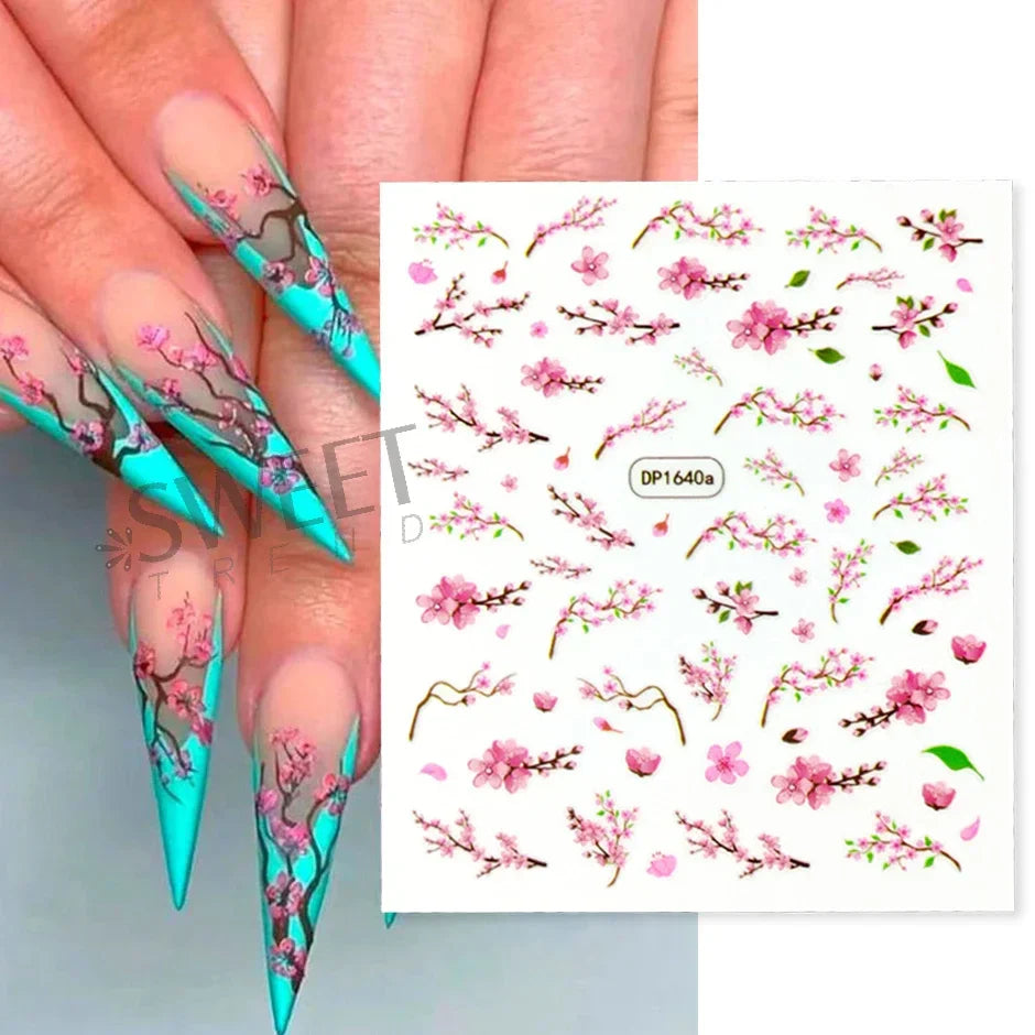 JazzHer Fresh Spring Simple Flower Nail Decoration Stickers Magnolia Sakura Floral Pattern Elegant Adhesive Sliders Manicure Decals LYDP