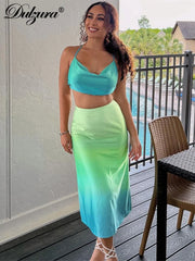 JazzHer Matching Suit Satin Slip Swinging Collar Spaghetti Shoulder Strap Top Camisole Maxi Skirt Classic Prom Elegant 2024