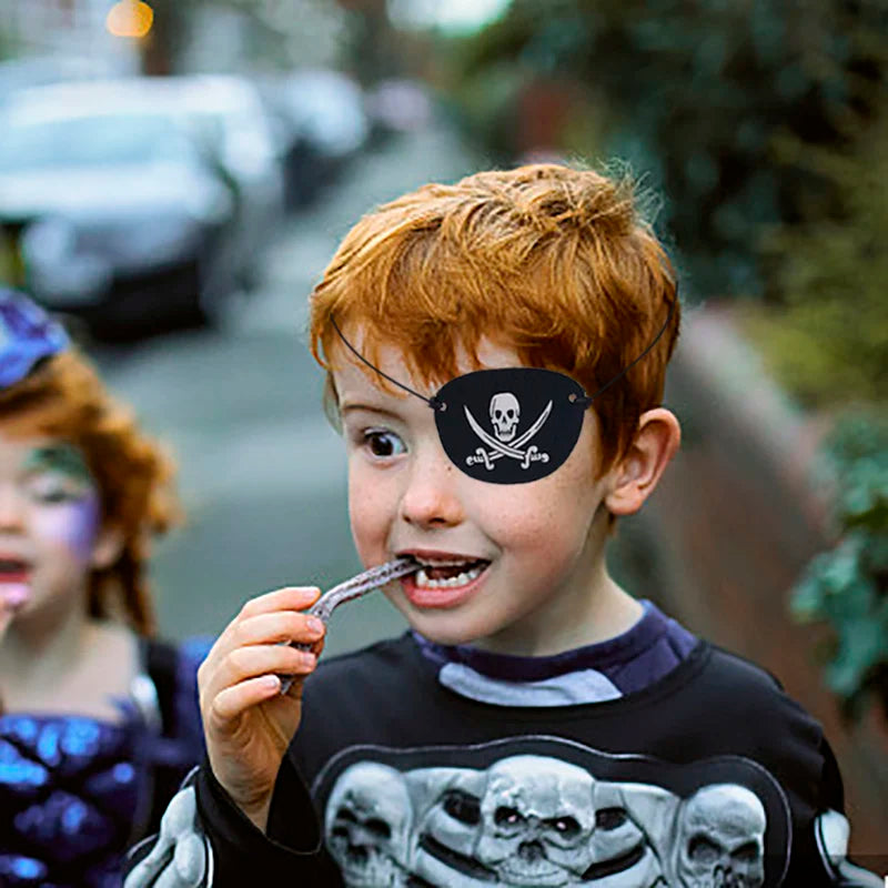 JazzHer 6/12Pcs Pirate Eye Patches Felt Skeleton One Eye Patch Halloween Captain Pirate Costume Cosplay Kids Birthday Party Decoration