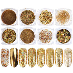 JazzHer 8 Box Mirror Gold Nail Art Glitter Powder Set Holographic Gold Aluminum Sequins Paillette Manicure Rubbing For Nails LY1506-07